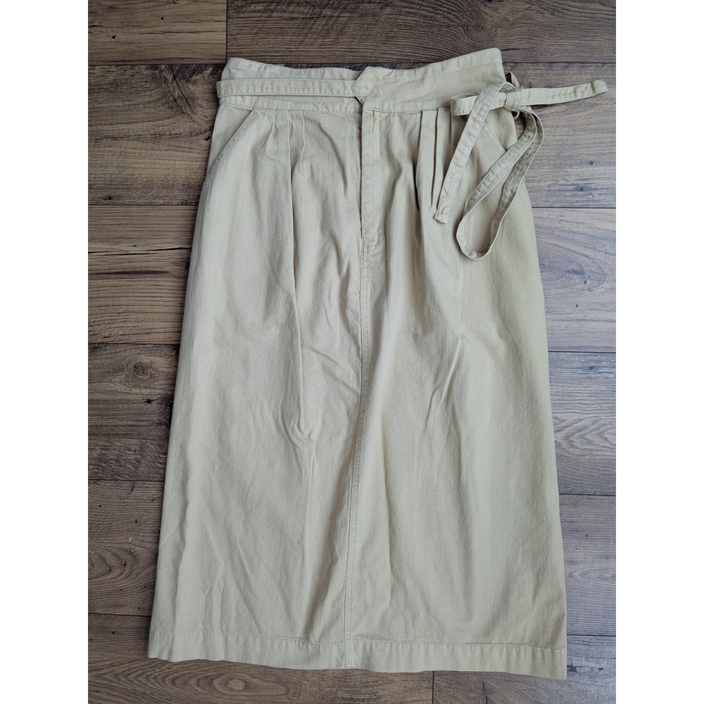 SEA New York Beige Cotton Pleated Wrap Midi Skirt Size 6 Tie Waist